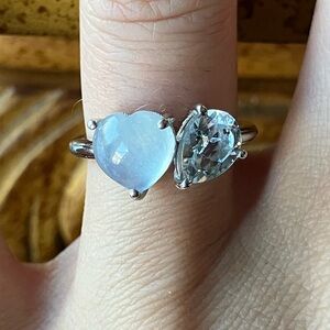 Natural Aquamarine Sterling Silver Heart Ring Size 5.75